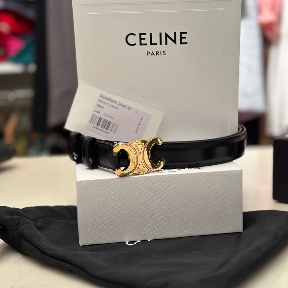 Celine Gold and Black Leather Belt